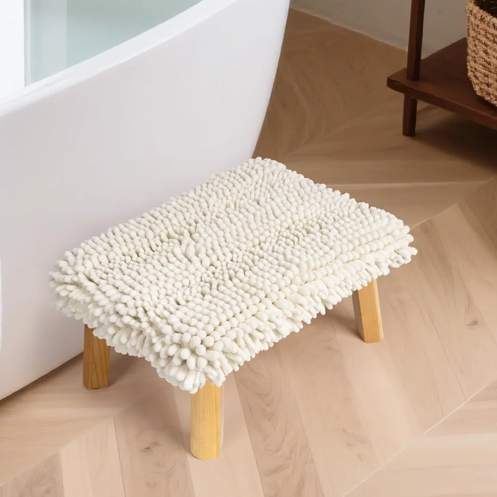 One Step Stool with Absorbent Chenille, Natural/Cream White Cover