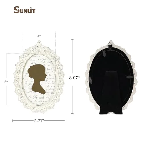 Oval Vintage Picture Frame 4x6, White, photo 2