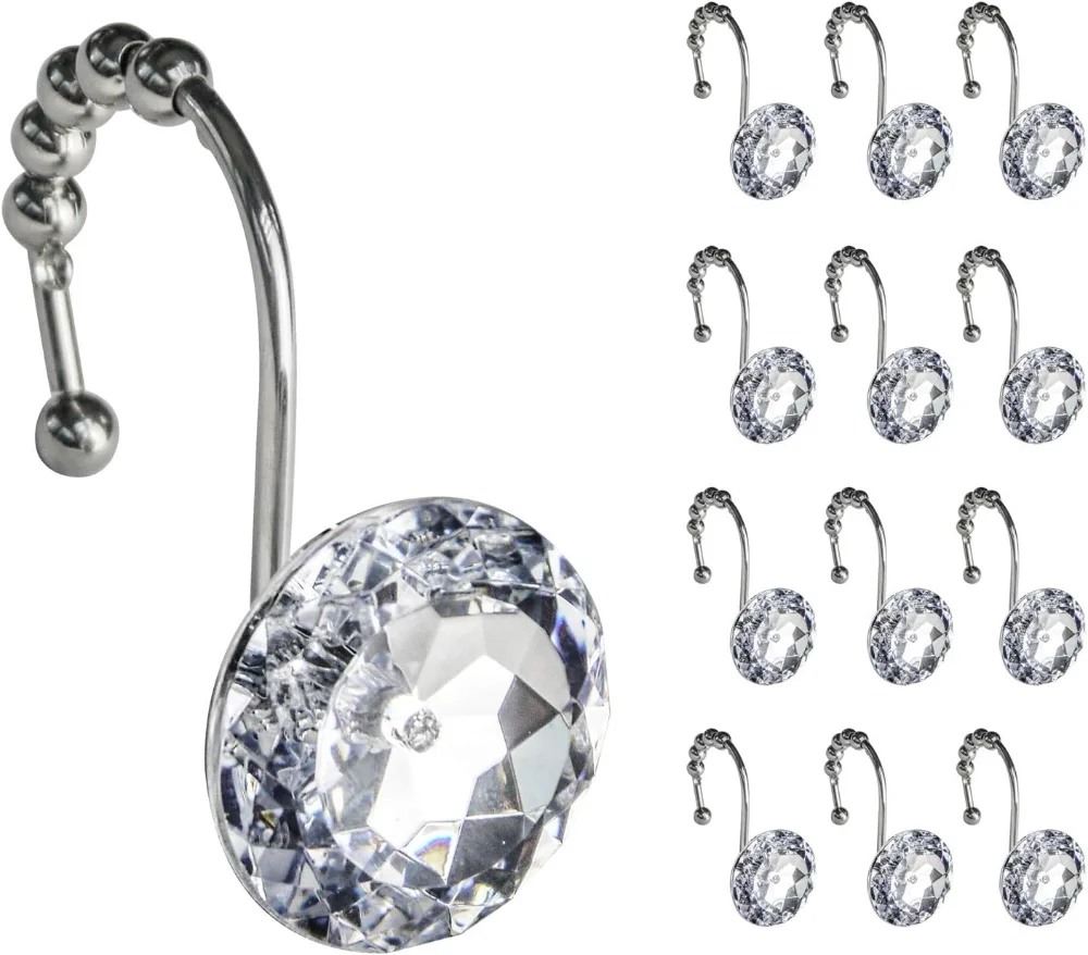 Round Clear Crystal Gem Shower Curtain Hooks