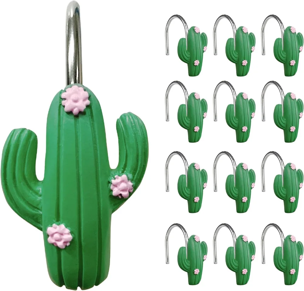 Tropical Cactus Decorative Shower Curtain Hooks