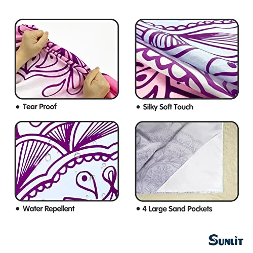 Boho Sand Proof Beach Blanket, Purple Pink, 81×106, photo 5