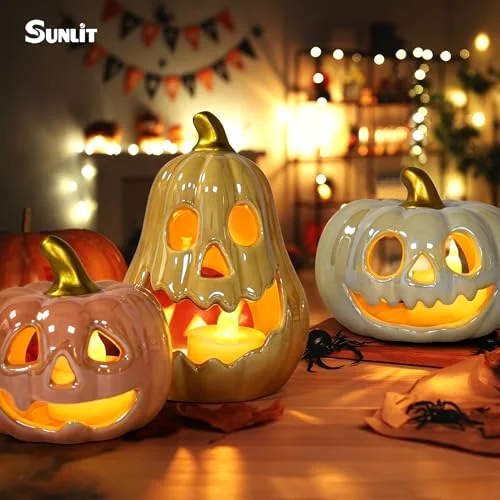 Ceramic Pumpkin with 3 Tea Lights, Colorful Pumpkin, photo 2