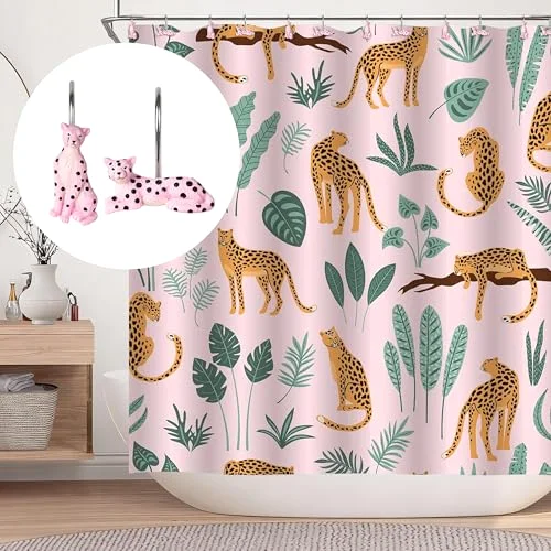 Cheetah Shower Curtain Hooks, Pink, photo 5