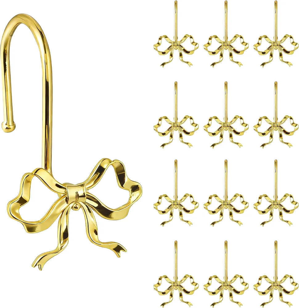Cute Gold Bow Knot Shower Curtain Hooks