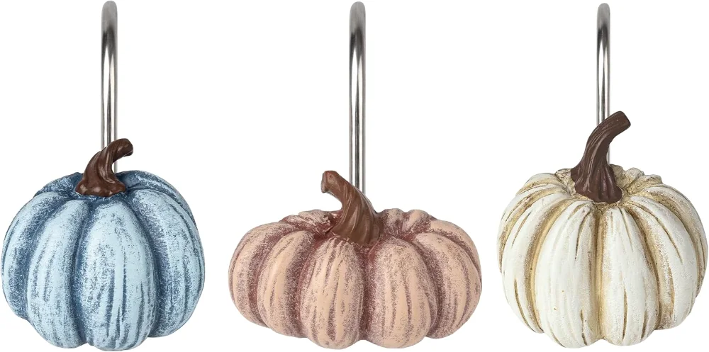 Fall Pumpkin Decorative Shower Curtain Hooks, Blue