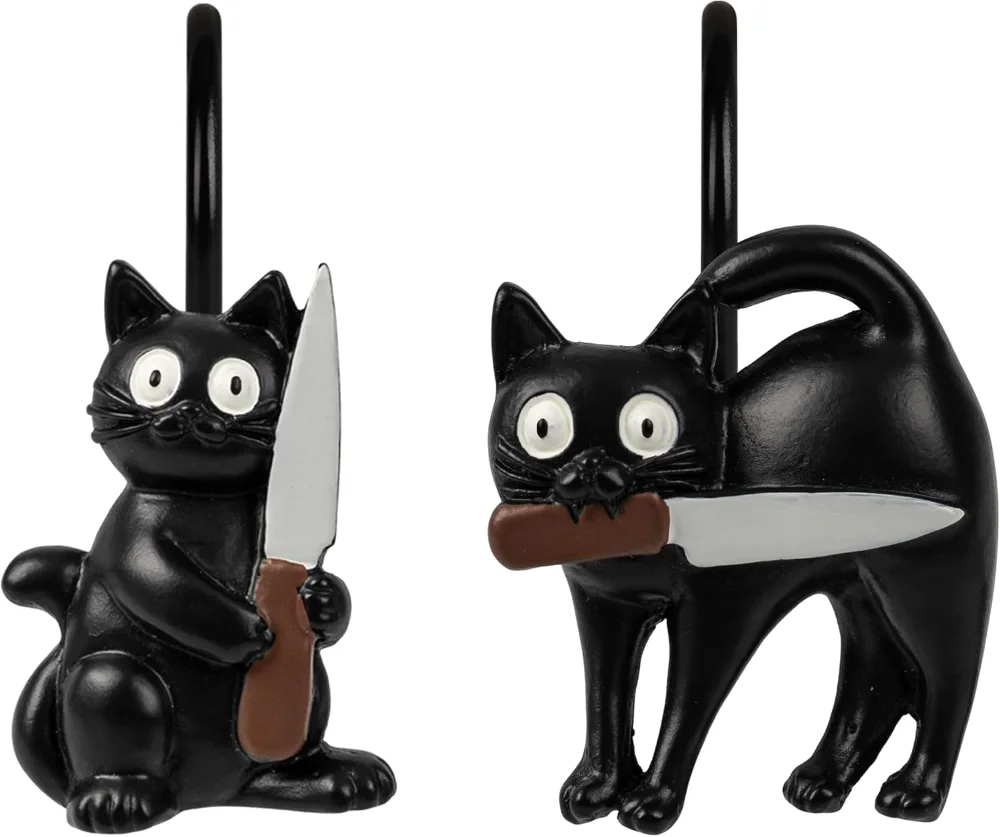 Halloween Creepy Black Cat Shower Curtain Hooks