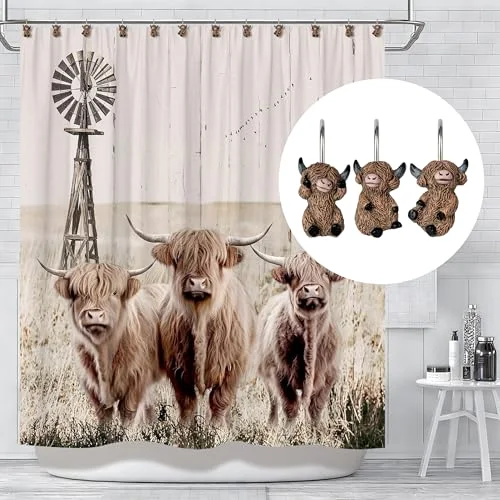 Highland Cow Shower Curtain Hooks, Brown – 3 Designs, photo 5