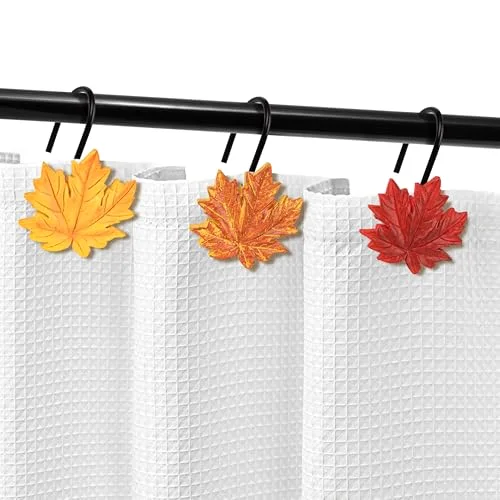 Maple Leaf Shower Curtain Hooks, Maple Leaf with Black Hooks, photo 4