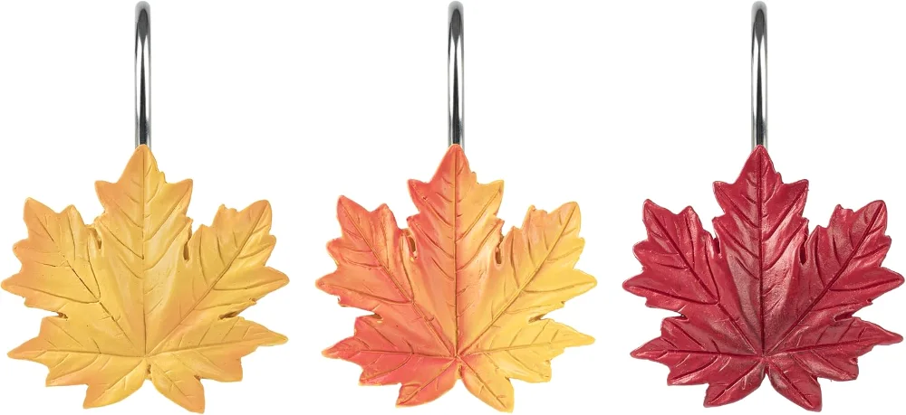 Maple Leaf Shower Curtain Hooks, Yellow Orange Red