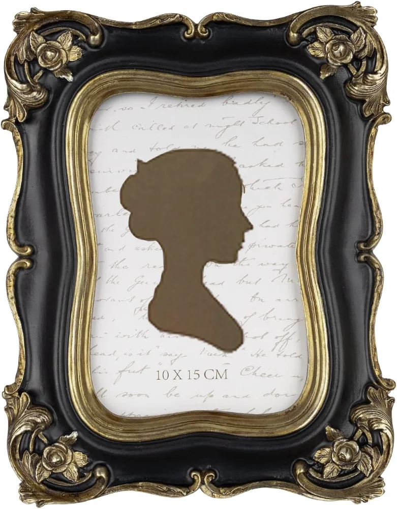 Vintage Picture Frame 4x6, Black and Gold