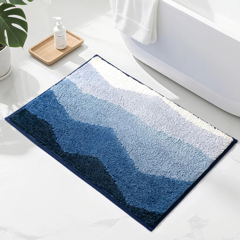 Blue Bathroom Rug Non-Slip Absorbent Soft Bath Mat Set