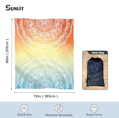 Boho Sand Proof Beach Blanket, Orange Blue, 72×85, photo 2
