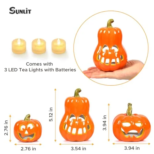 Ceramic Pumpkin with 3 Tea Lights, Orange Pumpkin, photo 3