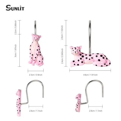 Cheetah Shower Curtain Hooks, Pink, photo 2