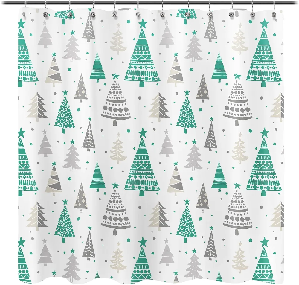 Christmas Shower Curtain, Green Gray, 71×71