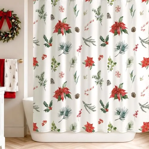 Christmas Shower Curtain, Botanical Red Green, 72×72, photo 2