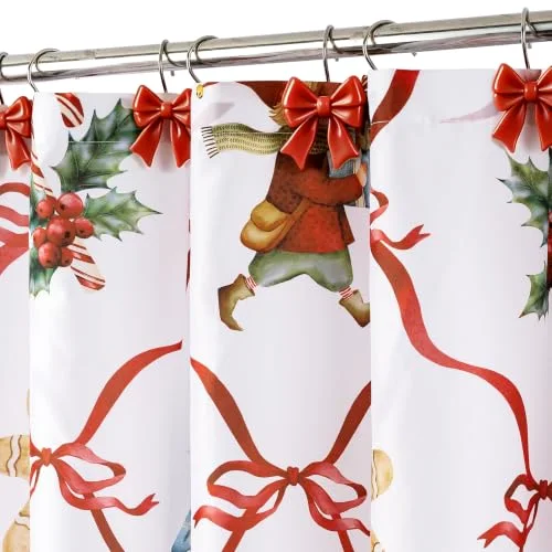 Christmas Shower Curtain, Block Print Holiday Pattern, 72×72, photo 4