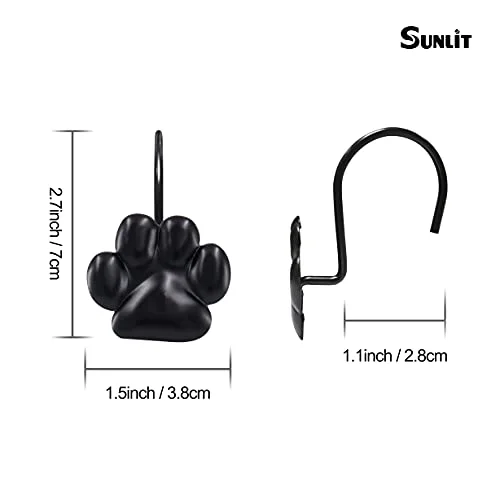 Cute Paw Print Polished Shower Curtain Hooks, Black, photo 2