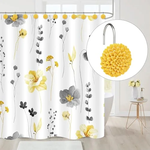 Decorative Floral Shower Curtain Hooks, Yellow, photo 3