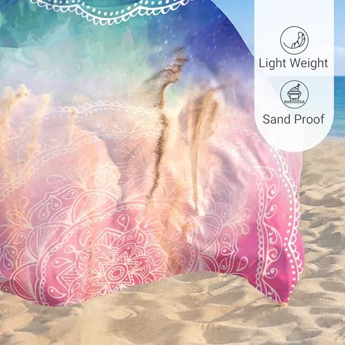 Extra Large Boho Sand Proof Beach Blanket, Center Mandala-blue Pink, 108×120, photo 3