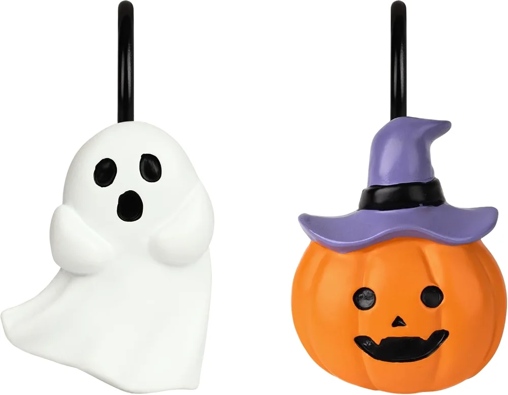 Halloween Ghost and Pumpkin Shower Curtain Hooks