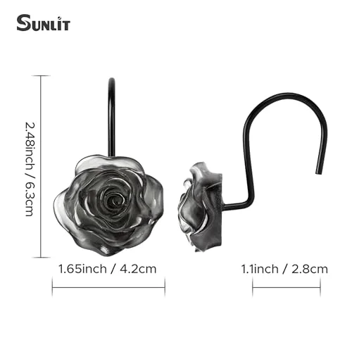 Rose Shower Curtain Hooks, Crystal Charcoal, photo 3