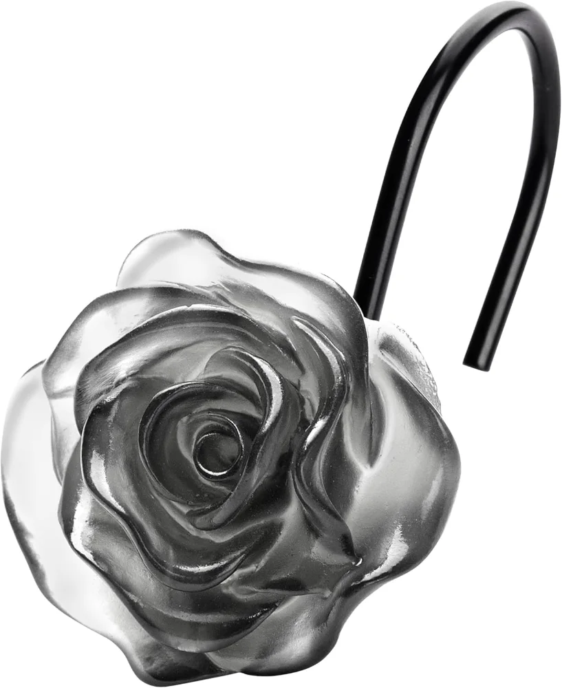 Rose Shower Curtain Hooks, Crystal Charcoal