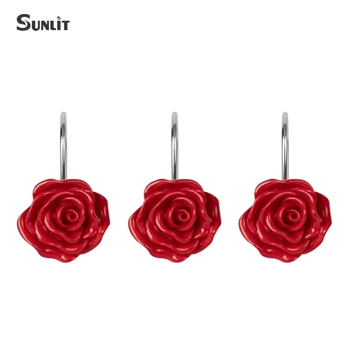 Rose Shower Curtain Hooks, Red, photo 2