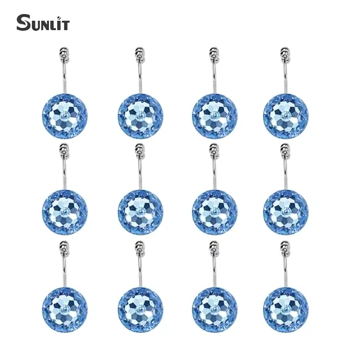 Round Blue Crystal Gem Double Shower Curtain Hooks, photo 3