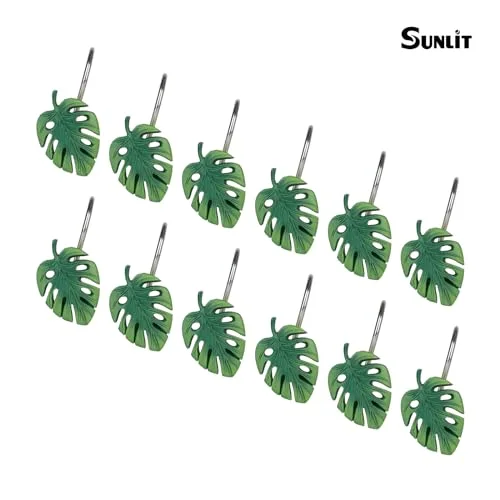Tropical Leaf Decorative Shower Curtain Hooks, Ombre Green Monstera Deliciosa, photo 2