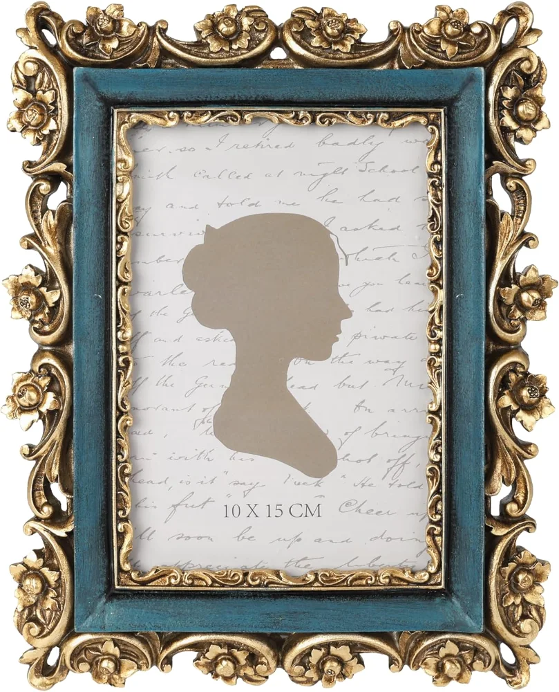 Vintage Picture Frame 4x6, Gold and Blue