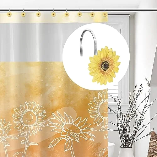 Yellow Sunflower Shower Curtain Hooks, photo 5