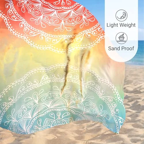 Boho Sand Proof Beach Blanket, Orange Blue, 72×85, photo 5