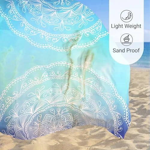 Boho Sand Proof Beach Blanket, Ombre Blue, 81×106, photo 3