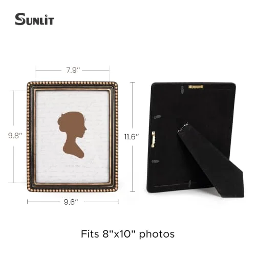 Boho Vintage Picture Frame with Beaded Border 8x10, Black and Golden, photo 2