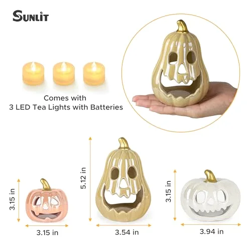 Ceramic Pumpkin with 3 Tea Lights, Colorful Pumpkin, photo 3
