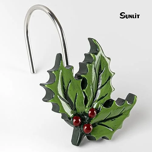 Christmas Shower Curtain Hooks, Green Leaf, set of 12, photo 2