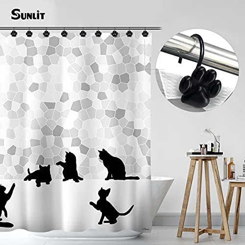 Cute Paw Print Polished Shower Curtain Hooks, Black, photo 5