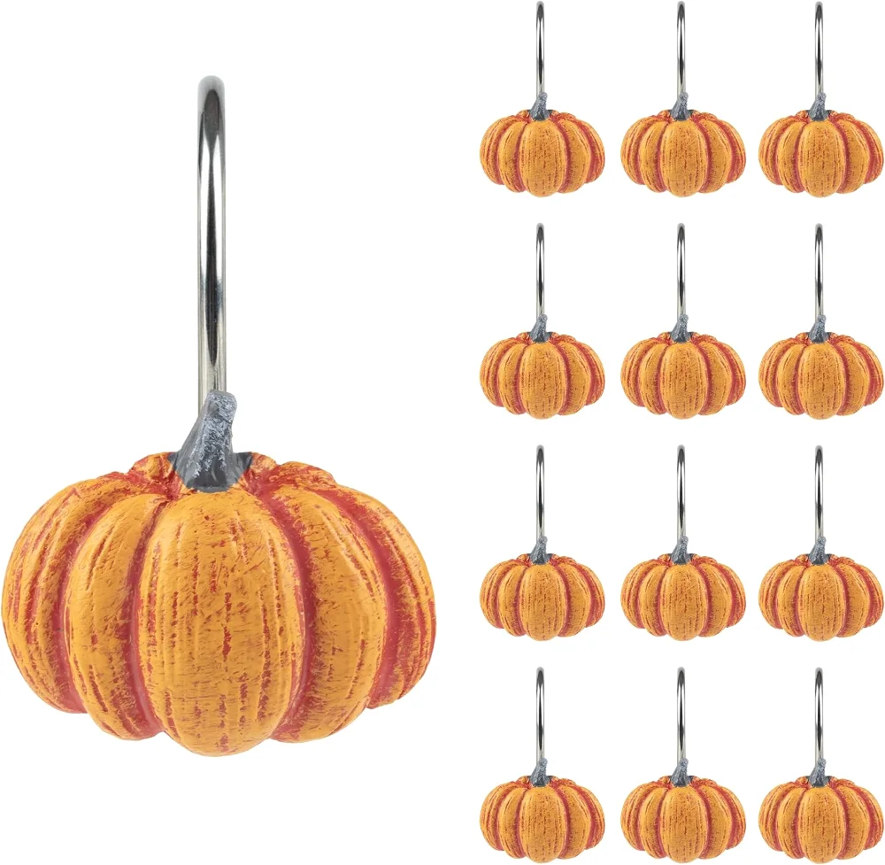 Fall Pumpkin Decorative Shower Curtain Hooks, Orange