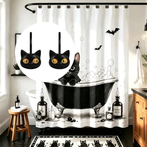 Halloween Black Cat Shower Curtain Hooks, photo 5