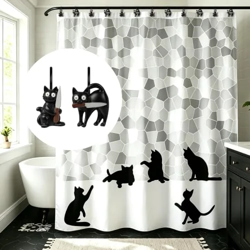 Halloween Creepy Black Cat Shower Curtain Hooks, photo 4