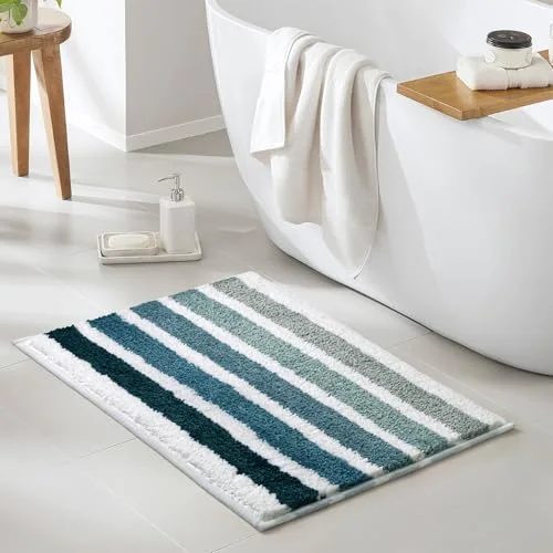 Ombre Blue Bathroom Rug Nautical Bath Mat for Bathroom Non Slip Blue and White, photo 5