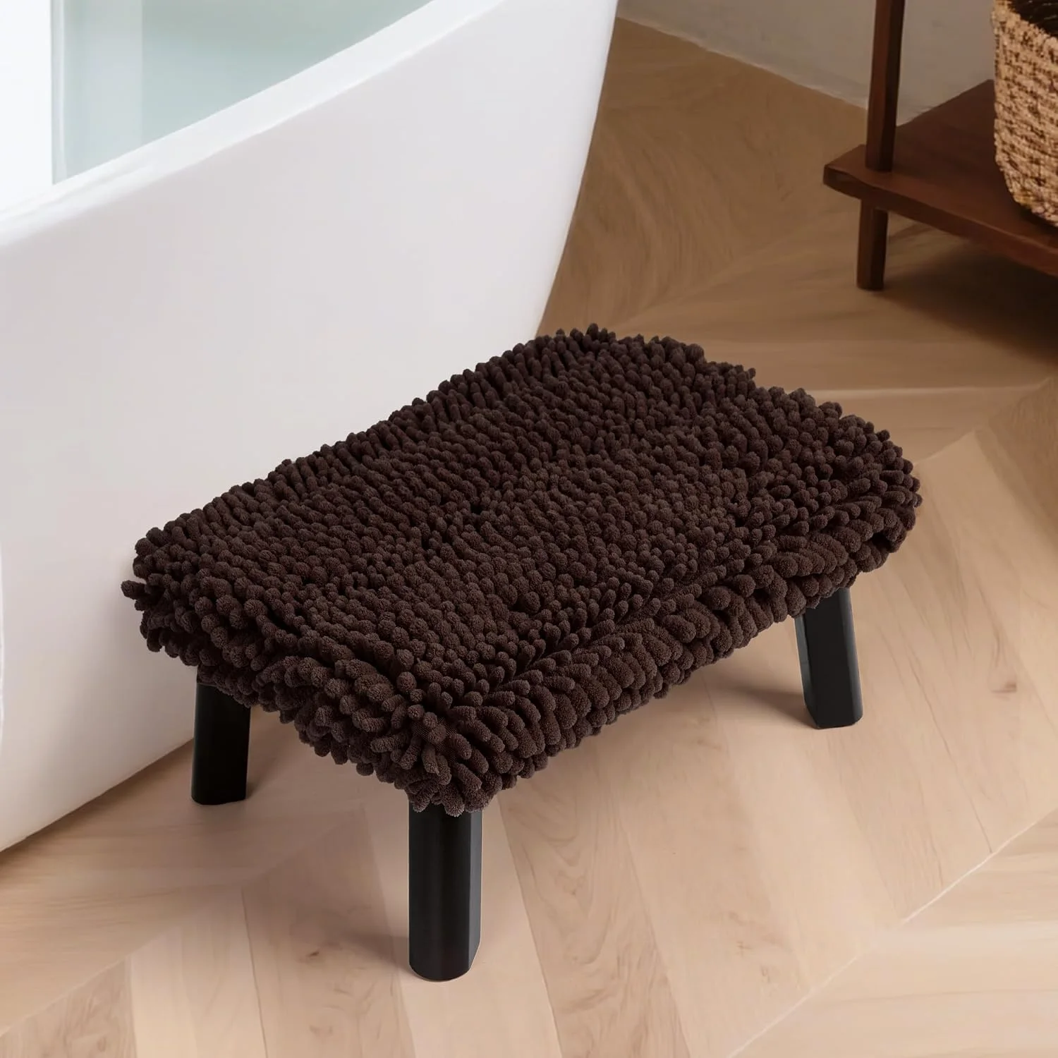 One Step Stool with Absorbent Chenille, Dark Walnut/Dark Chocolate Cover
