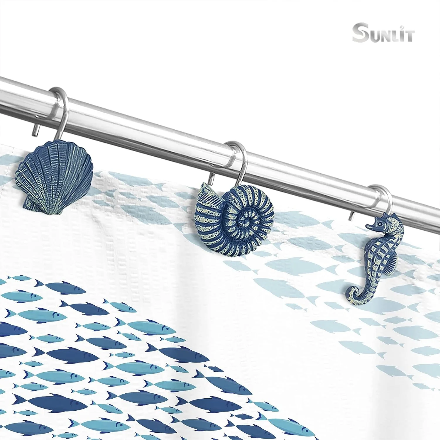 Seashells Decorative Shower Curtain Hooks, Blue, photo 5