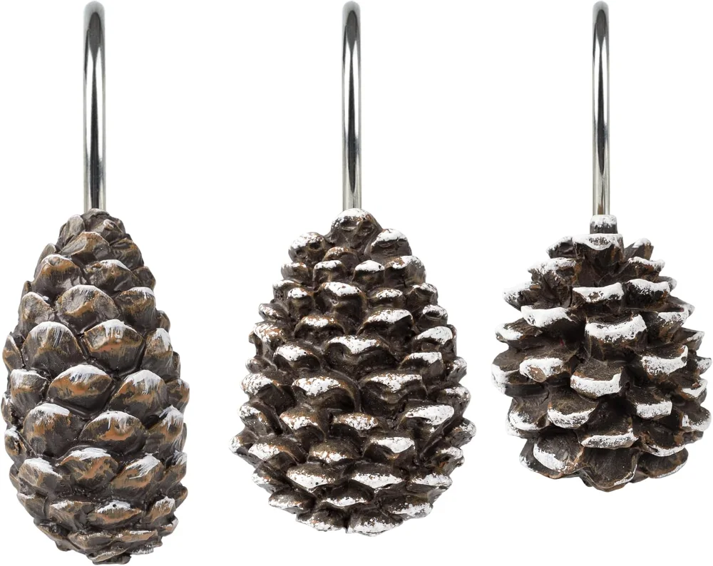 Snowy Pinecone Shower Curtain Hooks