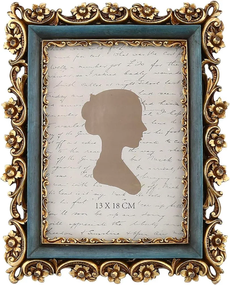 Vintage Picture Frame 5x7, Gold and Blue