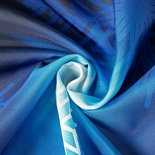 Blue Fluorescent Christmas Snowflake Tree with Dark Blue Background Fabric Shower Curtain, photo 4