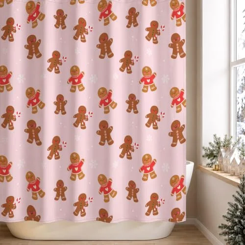 Christmas Shower Curtain, Pink Gingerbread Men, 72×72, photo 3