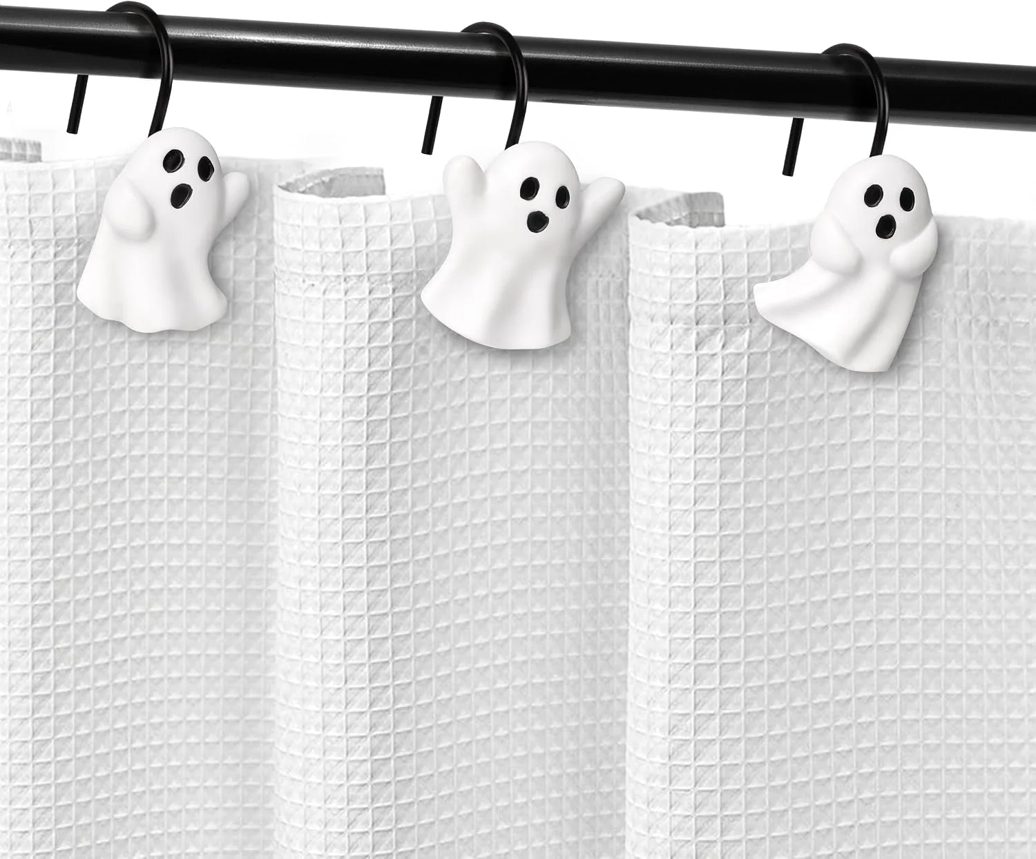 Ghost Shower Curtain Hooks, White Ghost with Black Hooks, photo 4