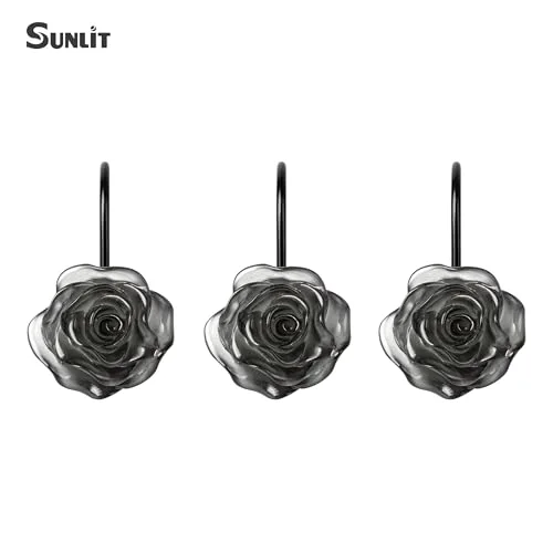 Rose Shower Curtain Hooks, Crystal Charcoal, photo 2